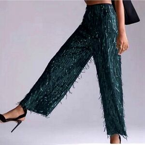 NWOT Maeve by Anthropologie Fringed Sequin Wide Leg Pants size 0